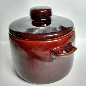 Vintage 1950s West Bend Bean Pot 2 Qt Crock w Lid Brown Glazed Stoneware USA 2qt